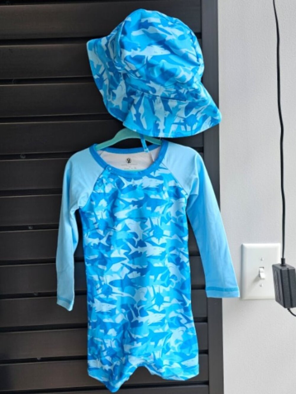 Blue Shark Long Sleeve One Piece Swim With Hat